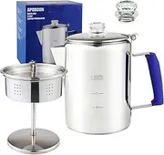 APOXCON Multi Use Percolator Coffee Pot Stainless Steel Stove Top Coffee Maker with Two Borosilicate Glass Knob Silica Handle Camping Coffee Pot Using on Campfire Stove & Induction Cooker Silver 9 Cup