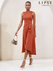 Lipsy Rust Wrap Metal Trim Fit And Flare Midi Dress (AU2977) | $182