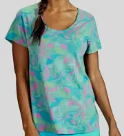 NWT New FRESH PRODUCE Large Lagoon Green Beachside Blooms Mika T Tee Top L $65.