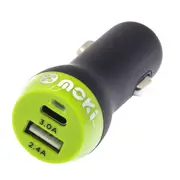 MOKI Car Charger + Type-C + USB 3.0 RapidCharge - Black