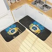 XYMZR Kitchen Mat Woman Blue Abstract for Floor, 2 Piece, Non Slip Washable Kitchen Rugs for Kitchen & Home Decor, Sink, Bathroom 19.7” x 27.6” + 19.7” + 47.2”
