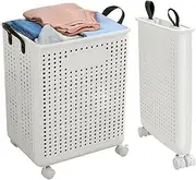 Collapsible Laundry Basket with Wheels, Extra Large Foldable Laundry Hamper with Handle, Space-Saving Dirty Clothes Organizer for Bathroom, Bedroom, and Laundry Room