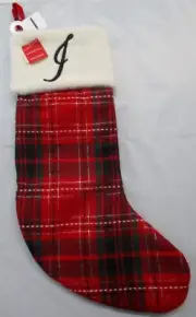 WONDERSHOP TARGET TARTAN RED CHRISTMAS STOCKING LETTER I MONOGRAM RED 18" NEW