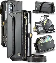 ELEPIK for Galaxy Z Fold 5 Case, Adjustable Crossbody Wallet Case with Card Holder, Kickstand [RFID Blocking] [Crossbody & Wrist Strap] Leather Magnetic Phone Case for Samsung Galaxy Z Fold 5, Black
