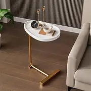 Viltisumt C Table Small Round Side Coffee Table Sofa Bedside Living Room, Modern Couch TV Tray Table, Gold Frame, Oval Wood Top Console Table, Slim End Table 24 Inch Small Space (White Marble)