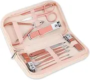 Nail Clippers and Beauty Tool Portable Set, Rose Gold Martensitic Stainless Steel Manicure Set 12 in 1, with Pink Leather Bag, Suitable for Home, Workplace, Outdoor Travel, Gift Giving, Beauty Salon.