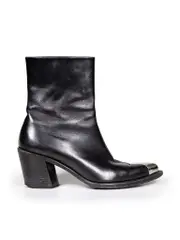 Black Leather Metal Cap Boots