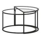 Set of Two Black Glass And Steel Half Circle Frame Nested Coffee Tables