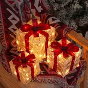 3 Sets Of Christmas Transparent Warm Light With Red Bow Christmas Gift Box LED Decorative Lights Warm Light for Christma