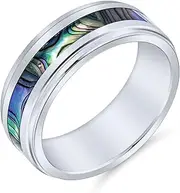 [Bling Jewelry] Rainbow Abalone Inlay Couples Titanium Wedding Band Rings for Men for Women Comfort Fit 8MM