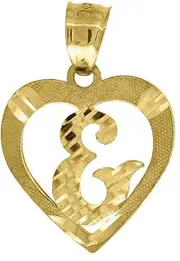 [JewelryWeb] Yellow Gold Womens Sparkle Cut Love Heart Letter Name Personalized Monogram Initial E Charm Pendant Necklace Measures 20.4x14.80mm Wide Jewelry for Women