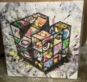 Graffiti Wall Art 24x24 Rubiks Cube, Charlie Chaplin, Abstract Wall Art READ!