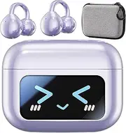 M100 Clip On Ear Headphones, Smart Touchscreen Bluetooth Earbuds, Open Ear Clip Wireless Earbuds for Music & Phone Calls, Audio-Visual Led Touch Screen, Sport Waterproof & Sweatproof(Purple)