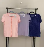 Lot of 3 Charter Club Sz XS Short Sleeves Henley V-Neck Pajama Top Bundle