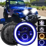 Fit Jeep CJ-7 1976-1986 7'' Round LED Headlight Blue Halo Turn Signal Hi-Lo Beam (for: Jeep)