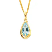 9ct Blue Topaz Drop Pendant in Blue