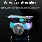 Alarm Clock Bluetooth Wireless Speaker Starry Sky Projection Atmosphere Light with Fast Charging,FM Radio TF Card/U Disk/AUX Music Player(Black)