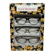 Isaac Mizrahi 3 PACK Gift Box Womens Reading Glasses Black,Tortoise,Yellow +2.00