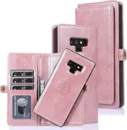 Cavor for Samsung Note 9 Wallet Case,for Samsung Galaxy Note9 Case,2 in 1 Magnetic Detachable Case Leather Flip Cover with Stand Feature & Card Slots & Wristlet Strap (6.4")-Pink