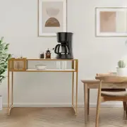 2-tier Faux Marble Sofa Table with Open Shelf for Living Room