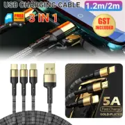 1.2/2M 3 in 1 Multi USB Charger Charging Cable Cord For Phone TYPE C Micro AU