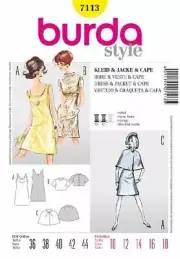 Burda Sewing Pattern 7113 Misses Dress Jacket Cape Size 10-18