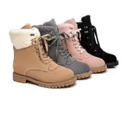 AUSTRALIAN SHEPHERD® UGG Boots Women Sheepskin Wool Lace Up Chunky Mina - Grey / AU Ladies 4 / AU Men 2 / EU 35