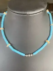 Turquoise Heishi Bead Necklace Santo Domingo Navajo Pearl Shell Sterling Silver