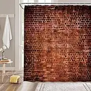 ZNLSU Vintage Red Brown Brick Wall Shower Curtain Retro Stone Brick Rocks Rustic Country Farmhouse Geometric Wall Fabric Bathroom Decor Curtain with Hooks