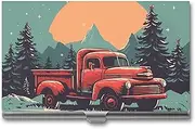 [VFMKT] Slim Metal Business Card Holder Portable Business Card Case Pocket Name Card Holder Suburban Landscape Truck Wallet for Men Women Office Travel