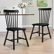 ALFORDSON Windsor Dining Chairs Set of 2 with Solid Wooden Frame & Floor Protectors, Kitchen Chair Reading Seating for Home Cafe Coffee Table, 150kg Capacity, Black