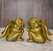 Pair of Ceramic Gold Cherub Candlestick Holder | Cherub Home Decoration Gift 5.2