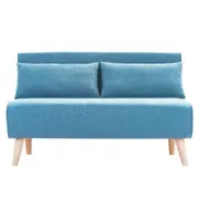 Sarantino 2 Seater Blue Linen Adjustable Corner Sofa Bed