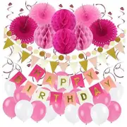 Birthday Party Decoration, Happy Birthday Banner with Paper Fans, Honeycomb