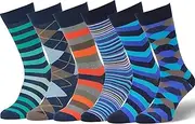 [Easton Marlowe] Mens Dress Socks - Fun Colorful Socks for Men - Cotton Patterned Fashion Mens Socks 6 Pack