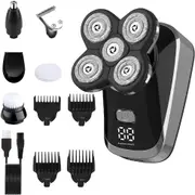 SURKER Mens Electric Shaver Razor 6 in 1 Cordless Bald Head Shaver Rotary Shaver Grooming Kit with Beard Trimmer Clippers Nose Trimmer Facial Brush Wet Dry USB Rechargeable