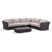 Coco Outdoor Wicker Corner Modular Lounge with Arm Chair and Coffee Table - Outdoor Wicker Lounges