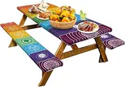 Picnic Table Covers With Elastic | 3-Piece Dust Proof Outdoor Tablecloth - Patio Desk Protector, Kitchen & Desk Linens For Painting, Work, Parties, Barbecues