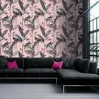 Azzurra Leaf Exotic Birds Heron Foliage Pink / Grey 9507 Belgravia Wallpaper