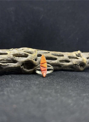 Native American Navajo Orange red-spiny oyster shell Sterling Silver Ring size 7