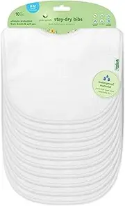 green sprouts Stay-Dry Baby Bibs (10 Pack) Waterproof Protection, Adjustable Hook-&-Loop Closure, Machine Washable, White