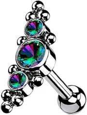 [Pierced Owl] 16GA G23 Implant Grade Titanium Threadless Push-in Triple CZ Crystal and Ball Clusters Cartilage Helix Ear Lobe Barbell Stud