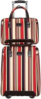[Habrur] Checked Luggage Carry On Luggage 2-Piece Nylon Luggage Stripe 20inch Luggage Sets Anti-Theft Combination Lock Suitcases Luggage Suitcase (Color : C, Size : 2-Piece)