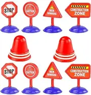 Vaguelly 10Pcs DIY Road Sign for Realistic Traffic Roadblock Simulation Educational Play for Home Kindergarten and Party Games