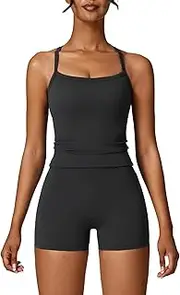 [OMEWEE] Women's Yoga Outfits Backless Strappy Sports Bra and High waisted hip-lifting shorts Matching workout set