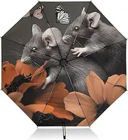 [PDZRMY] Animal Flowers Butterfly UV Protection Travel Umbrella Compact for Rain and Sun - Auto Open and Close UPF 50+ Windproof Portable 46” Sun Umbrella for Women and Men