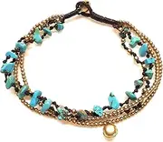 [Infinityee] Infinity Turquoise Anklet Bracelet with Bell Stone Handmade Brass Bead Bells Indian Boho Anklet for Women Teen Girls -JA076