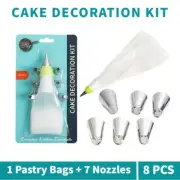 8PC Cake Decoration Kit Icing Piping Cream Bag Round Nozzles Tip Decorating Tool