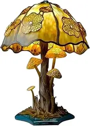 Maciun Mushroom Table Lamp Sea Blue Stained Glass Resin Base & Shade Decorative Bedside Lamp Suitable for Bedroom Living Room Home Office Decor