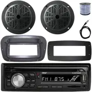 Pyle 1-DIN Marine CD Receiver W/Kit + Adapter Plate, 2x 6.5'' 120W Max Speakers